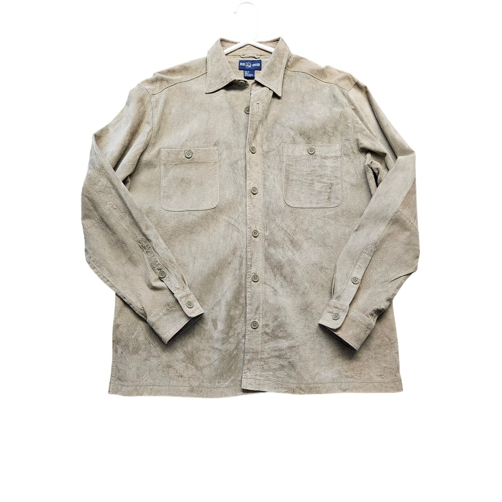 Alan Flusser Mens Tan 100% Leather Suede Button Down Shirt Jacket Size M
